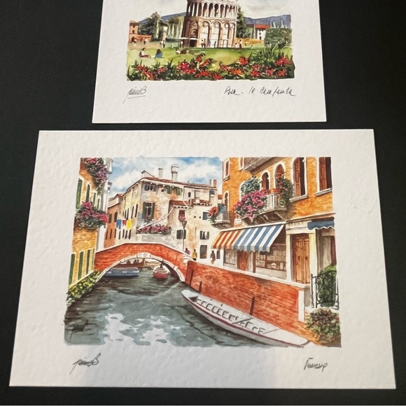 Leaning Tower of Pisa / Venezia Postcard Artist Signed Watercolor Unused Lot 2x - Picture 4 of 12